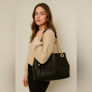 Valentino Black Tote with Gold Chain